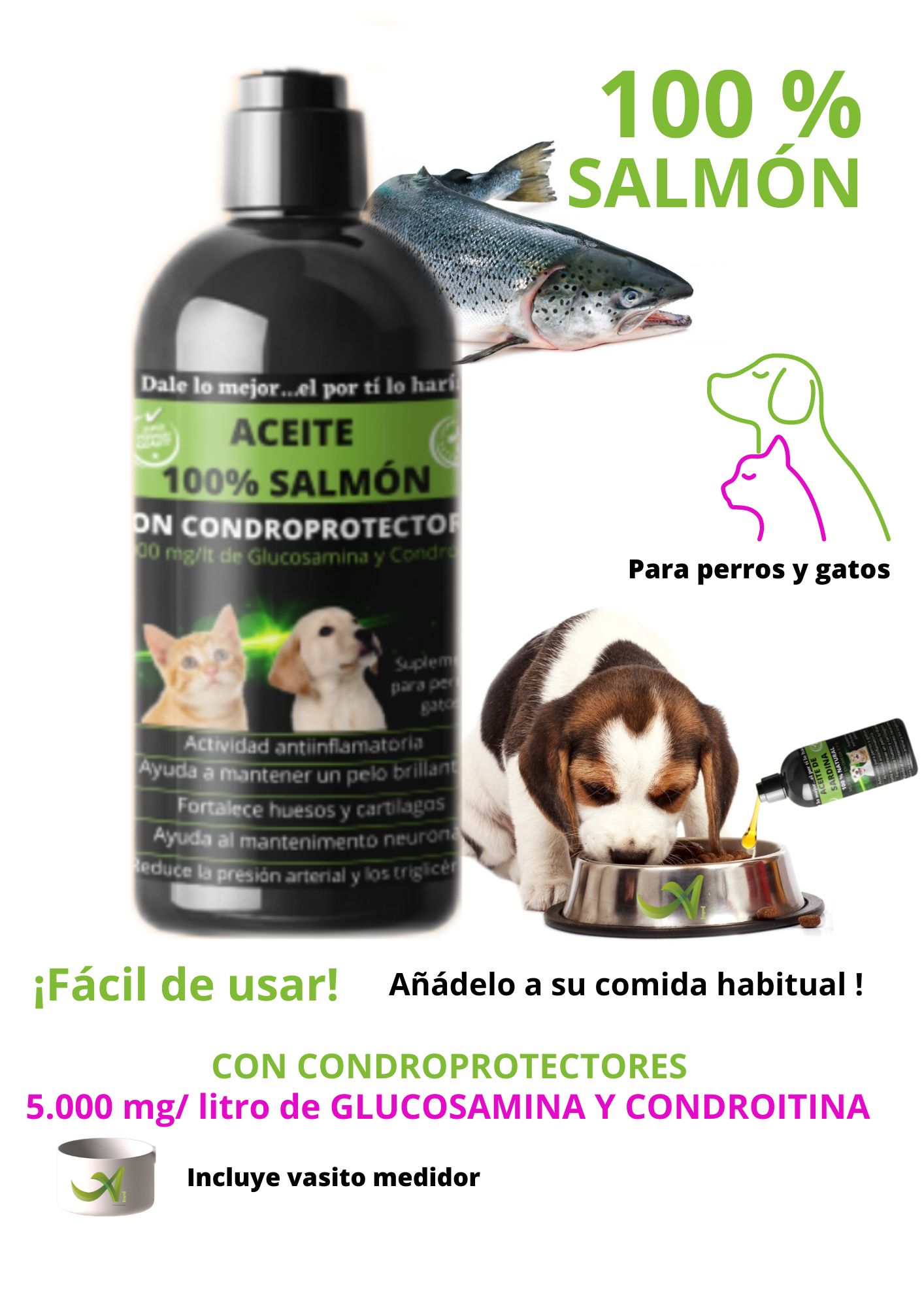 Aceite de salmón para perros con condoprotectores - dognia